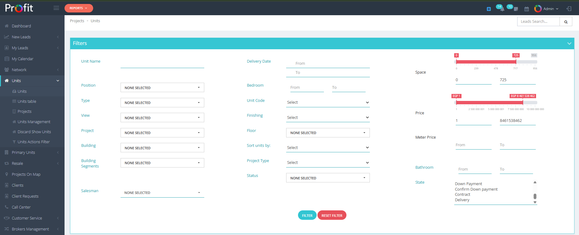 Units Management Interface